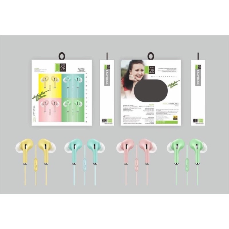 HEADSET HANDSFREE MACARON U28 EARPHONE HIFI STEREO SOUND MACARON U-28