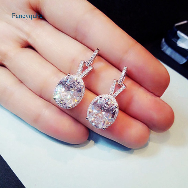 Fancyqube Anting Juntai Cubic Zirconia Aaa Warna Silver Untuk Wanita