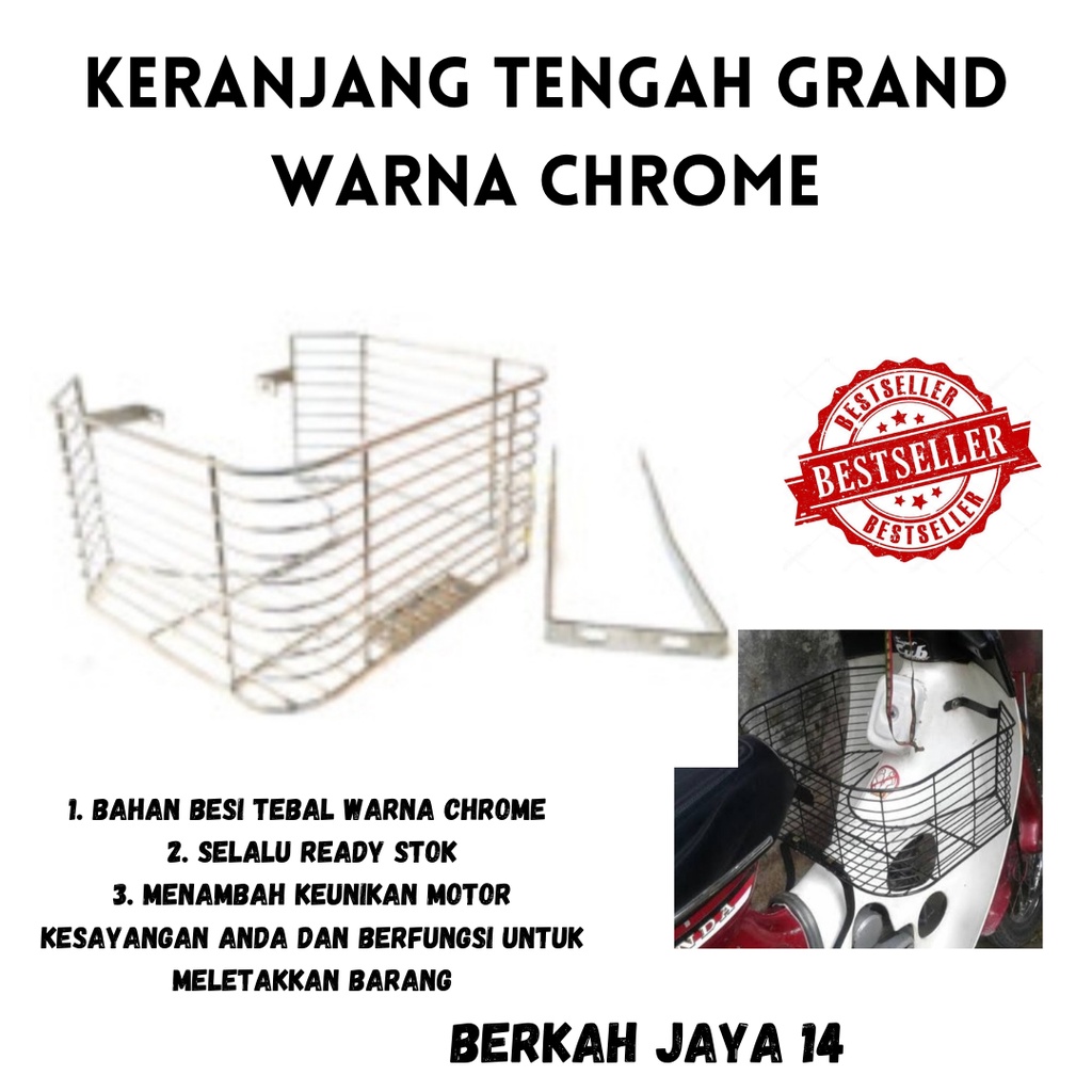 KERANJANG TENGAH HONDA GRAND WARNA HITAM DAN CHROME KRANJANG SEPEDA MOTOR HARGA MURAH BERKUALITAS BAHAN BESI TEBAL TERLARIS PROMO DISKON