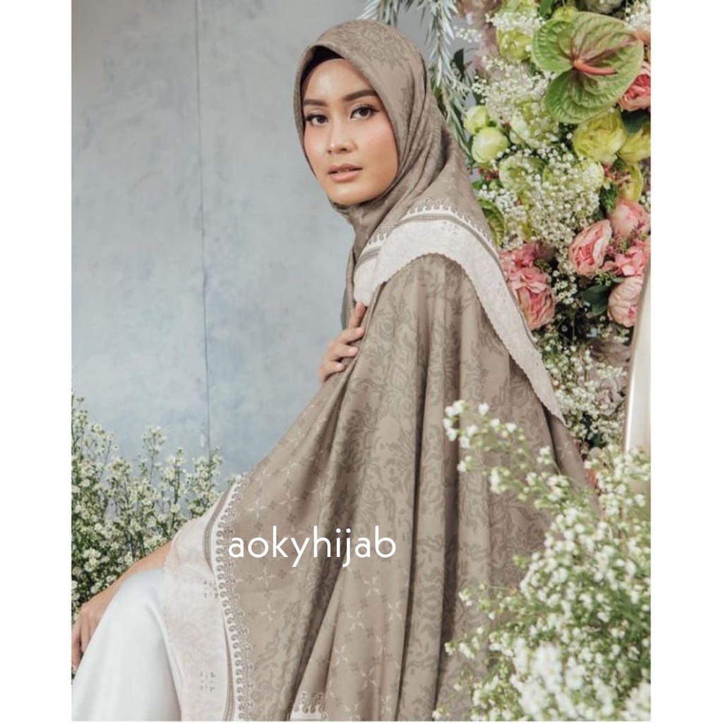 Terbaru !! Hijab Voal Segiempat Motif Angkrek Cream Kerudung Segiempat Motif