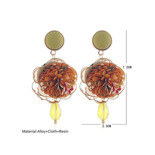 LRC Anting Tusuk Fashion Flower Stud Earrings With Crystal Alloy A60559