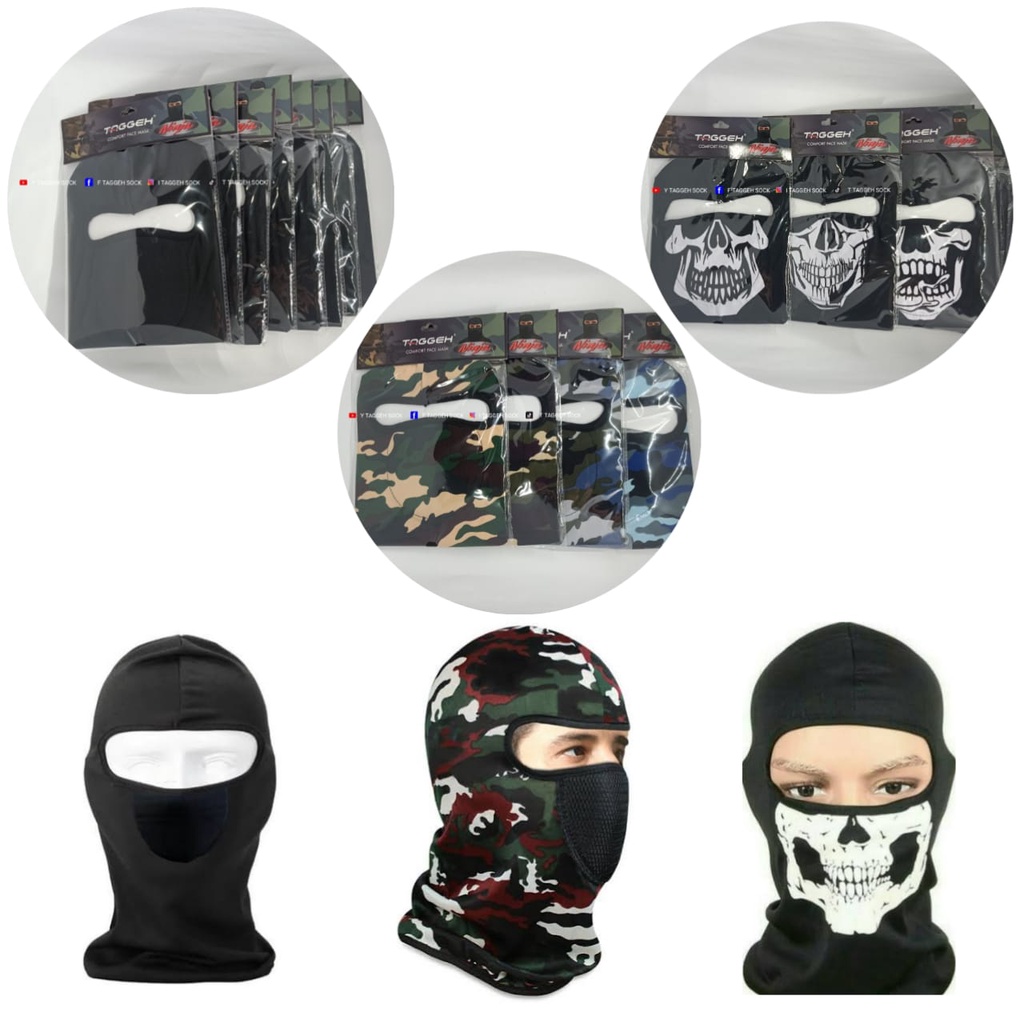 Harga 12 pcs | MASKER NINJA HITAM POLOS | MOTIF TENGKORAK | MOTIF LORENG