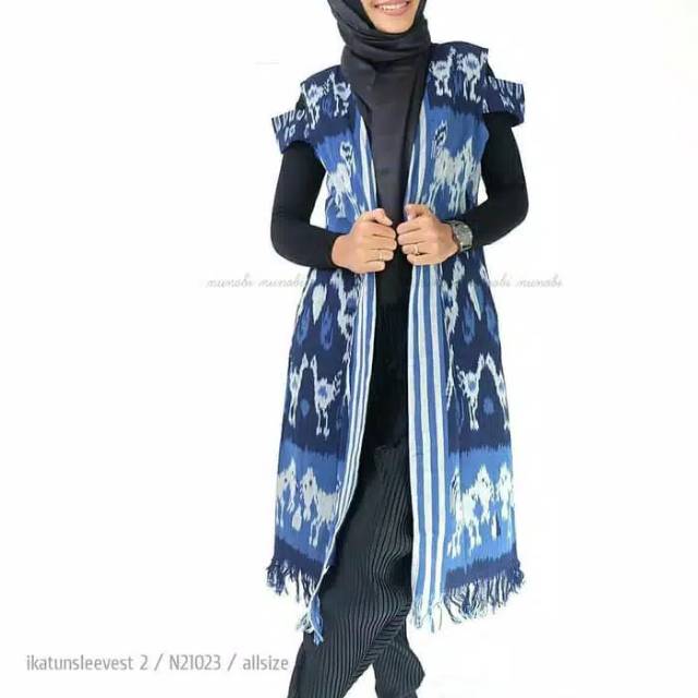 Cardigan tenun motif sumba biru + free masker tenun