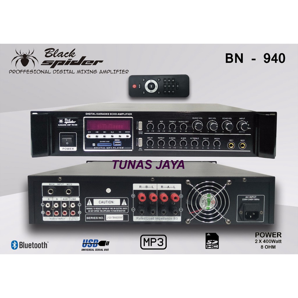 AMPLIFIER BLACKSPIDER BN940 Ampli karaoke BLACK SPIDER BS BN 940  Original