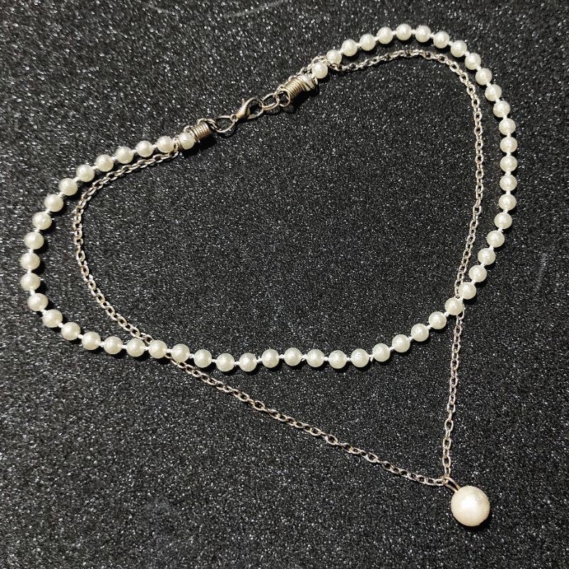 kalung korea mutiara multilayer / necklace 2 layer pearl / kalung korean