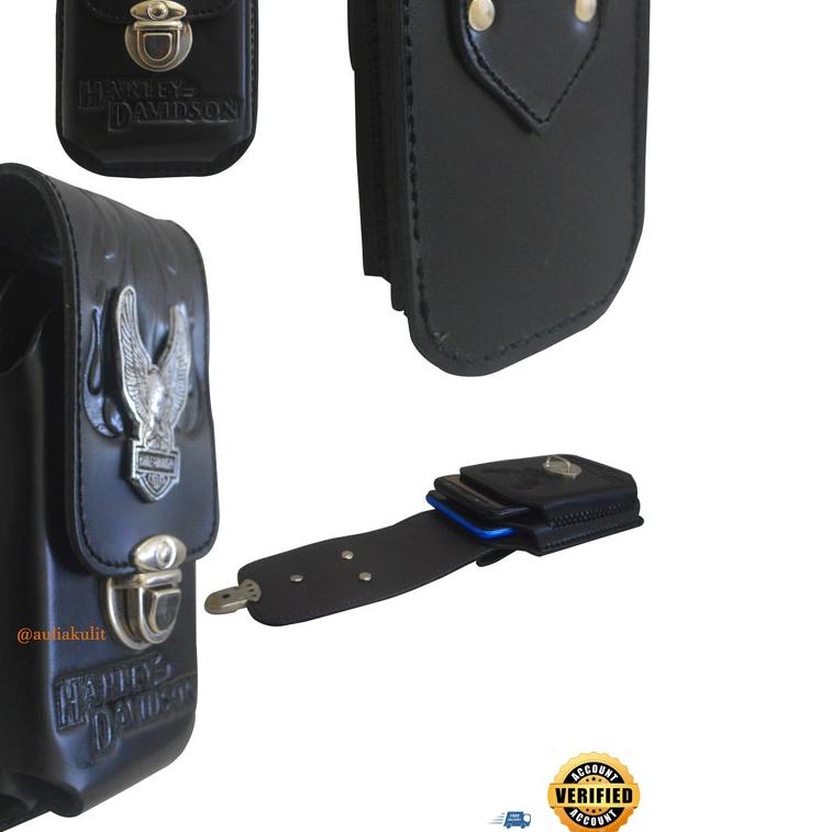 ➸ Sarung Handphone Kulit Asli 2 SLOT / 1 slot / single / DOMPET HP DOUBLE /PRIA HARLEY DAVIDSON ☁