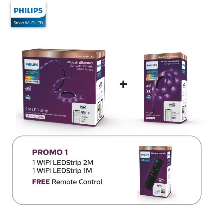 pff08 Philips Smart Wifi LED Strip 2M & LED Strip 1M - Free Remote