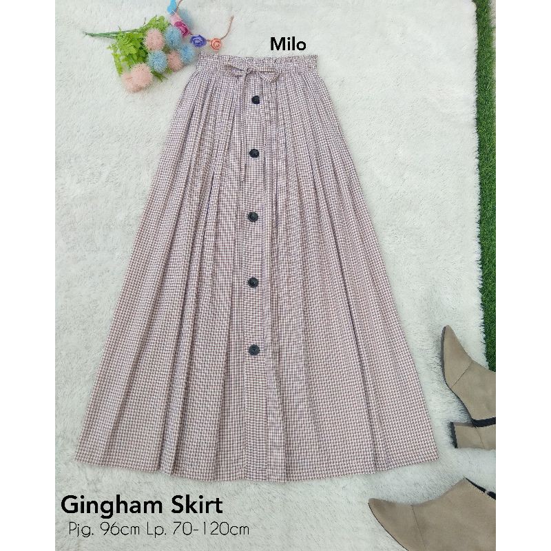 Gingham Wide Skirt Premium Rok Kotak by STUD Hijabstore