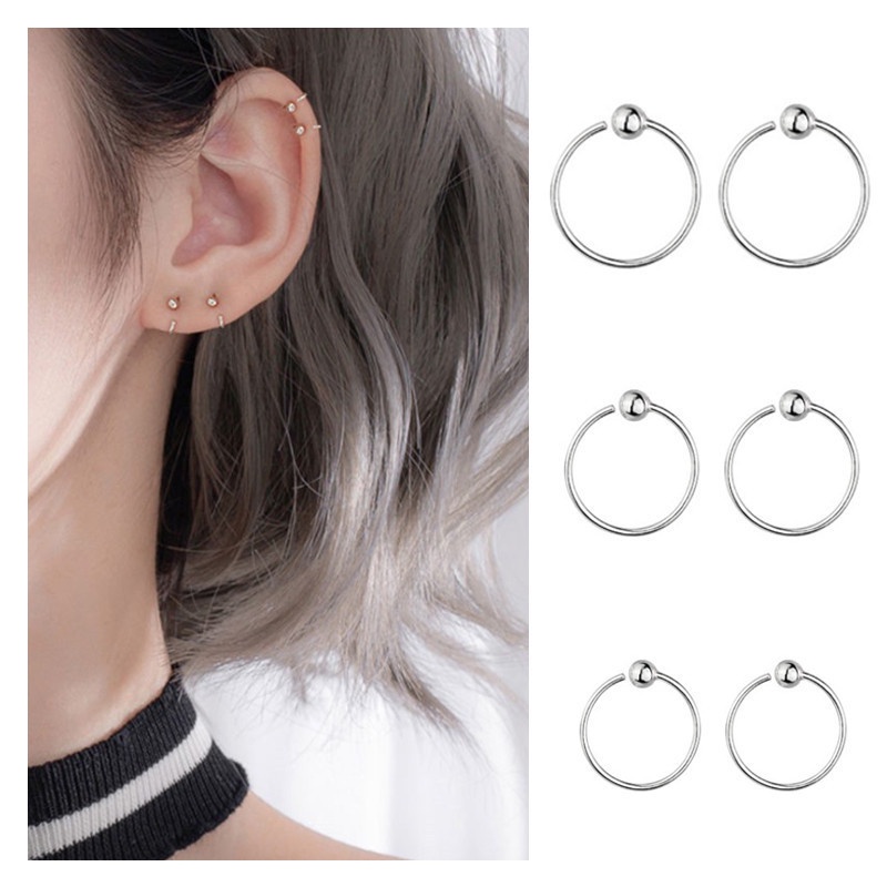 [ACKER] 1Pair 100% S925 Perak 1 Pasang Anting-Anting Lingkaran Kecil Helix Piercing Hoop Minimalis Hypoallergenic Untuk Wanita