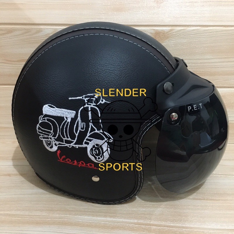 HELM BOGO FULL KULIT MOTIF VESPA HITAM