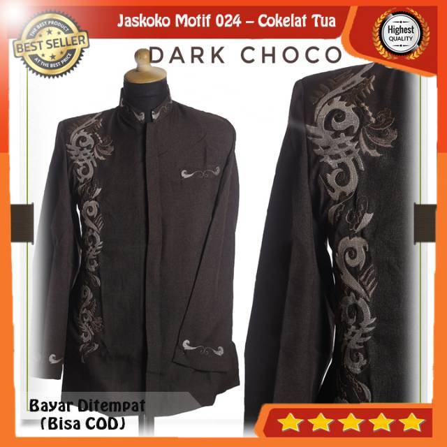 Jasko, Jas Koko, Jaskoko Pria Muslim Modern Original Bordir Bahan Import, Motif 024 Coklat Tua. COD