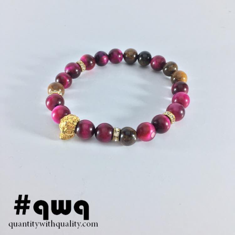 Gelang Batu Cowok Cewek (purple tiger eye and brown tiger eye) - SKULL