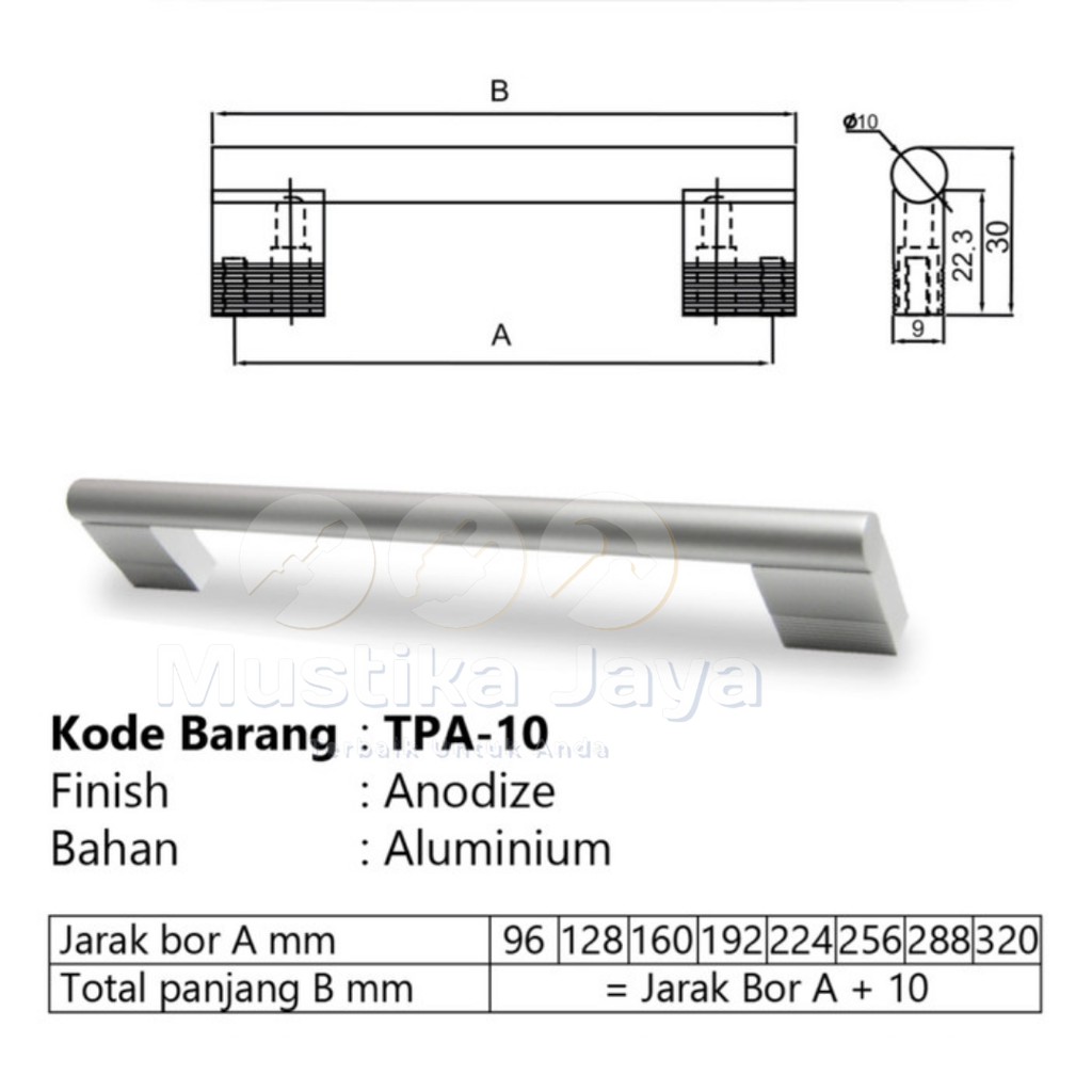 Handle Tarikan Lemari Laci Stainless Alumunium Huben TPA 10 Murah