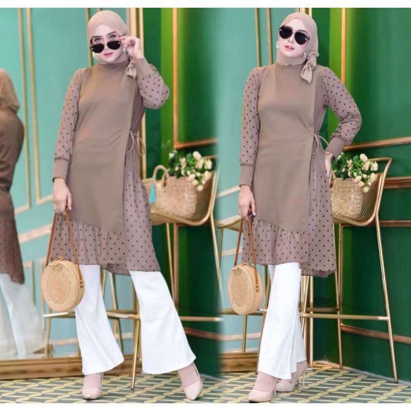 tunik rompi polkadot/ kancing pinggir
