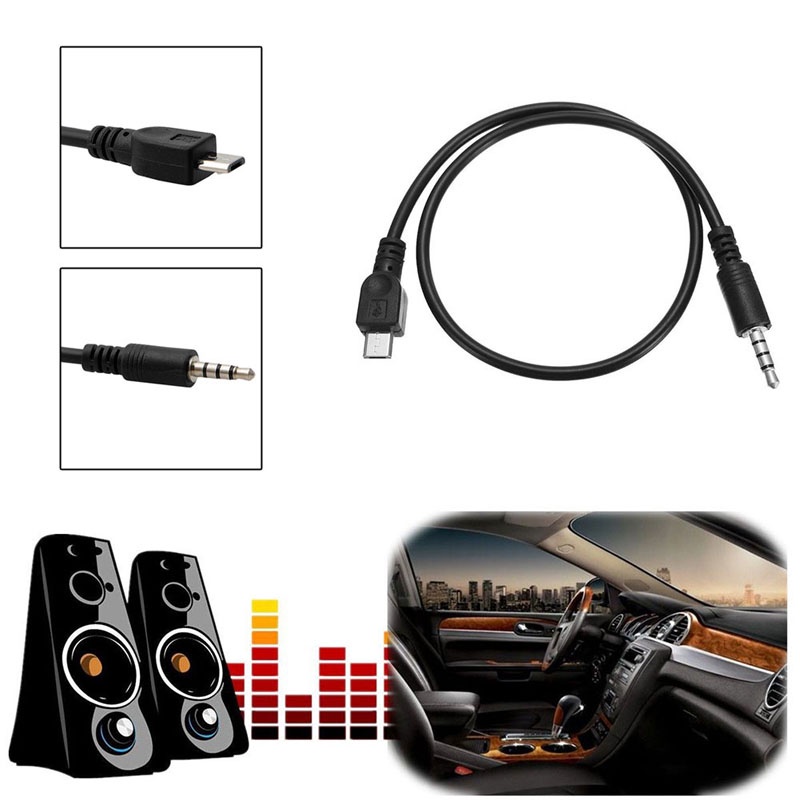 Gro Kabel AUX Stereo Micro USB Male Ke Male 3.5mm Panjang 50cm Untuk Mobil