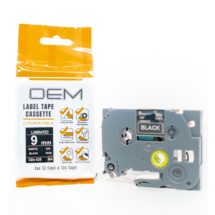 OZe-325 OEM LABEL TAPE BROTHER 9mm White On Black