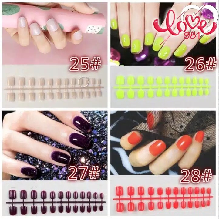 Kuku Palsu Glossy Polos / Fake Nails + Stiker Lem / Kuku Palsu Glossy Terbaru