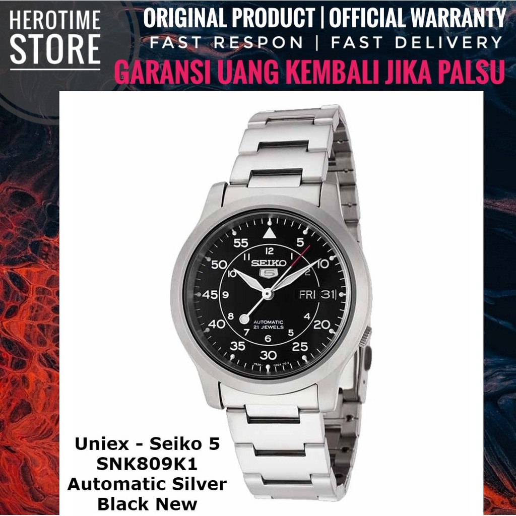 Jam Tangan Uniex Seiko 5 SNK809K1 Automatic Silver Black New Garansi Resmi ORIGINAL
