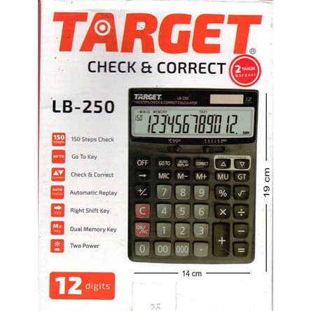 

Kakulator Untuk Dagang TARGET LB-250 Check & Correct 12 Digit Dua Way Power