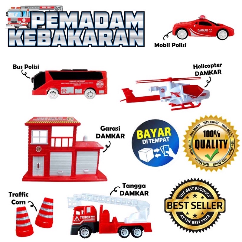 mainan mobil truck mobil pemadam kebakaran set isi 6 cars toys mobil damkar set besar Damk