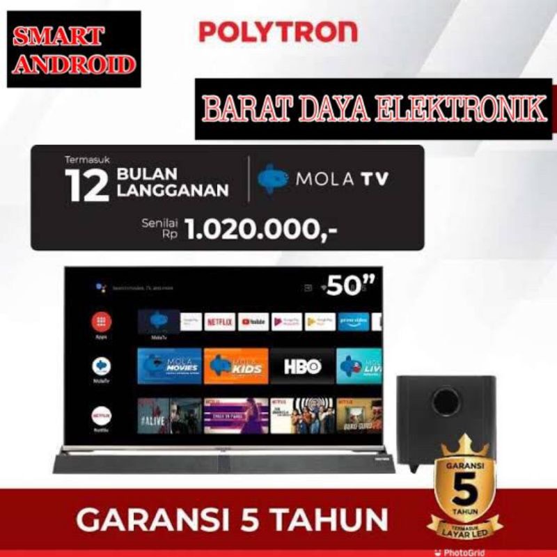 LED POLYTRON 50 Inch PLD 50BUG5959 Smart Android Cinemax Soundbar POLYTRON LED TV + SOUNDBAR