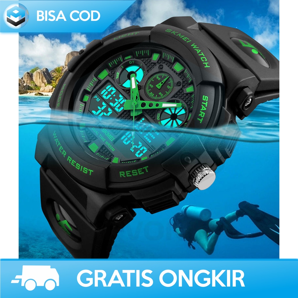 JAM TANGAN ANALOG DIGITAL COWOK SKMEI AD1270 ORI WATER RESISTANT MURAH