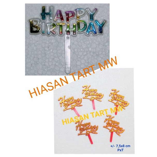 Topper Happy Birthday Plastik Dan Akrilik Mini / Hiasan Kue Tart Ultah