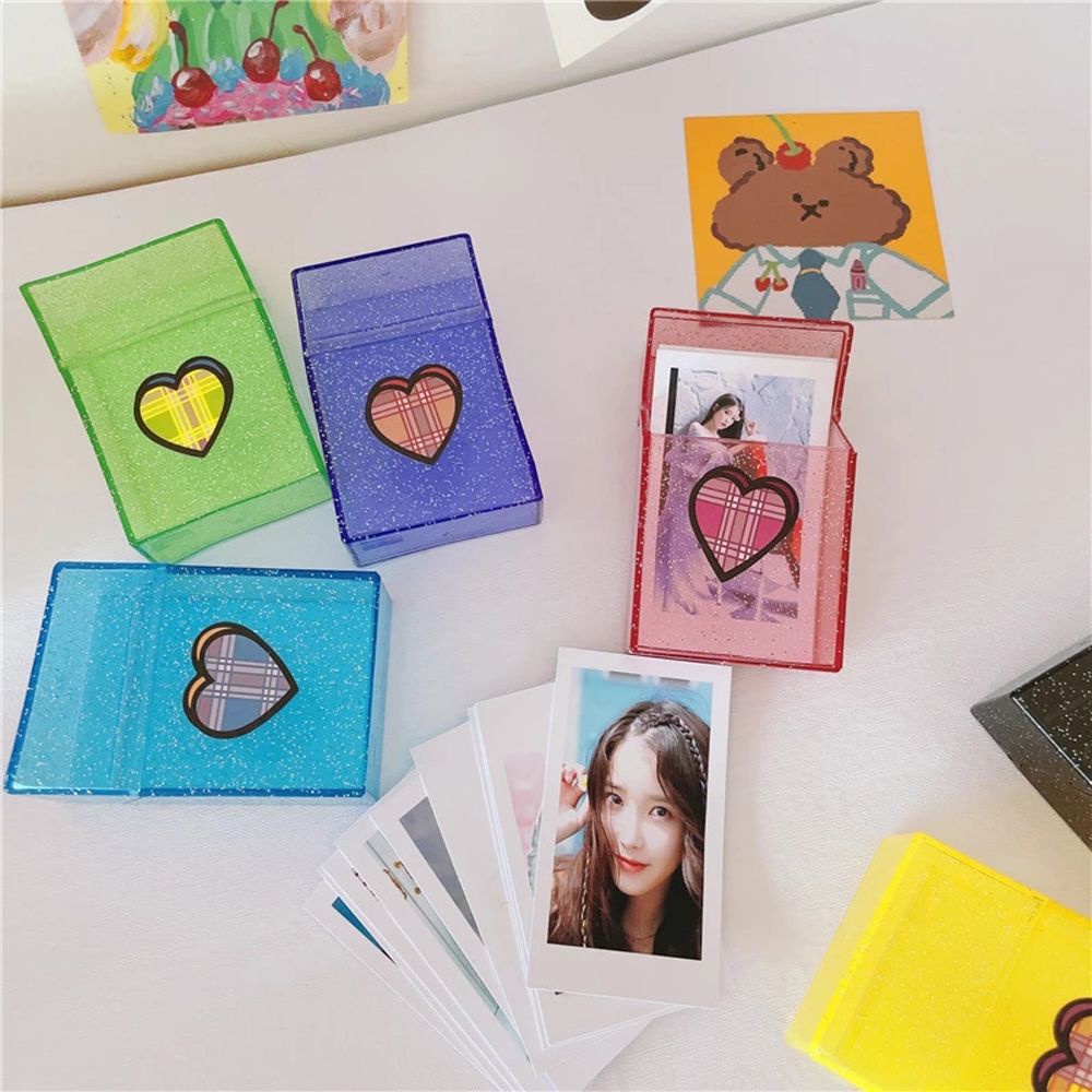 AUGUSTINA Korean Photocards Collect Box Retro Love Stickers Card Storage Case Glittery School Office Kpop Idol Photo Student Card Holder Japanese Photo Organizer