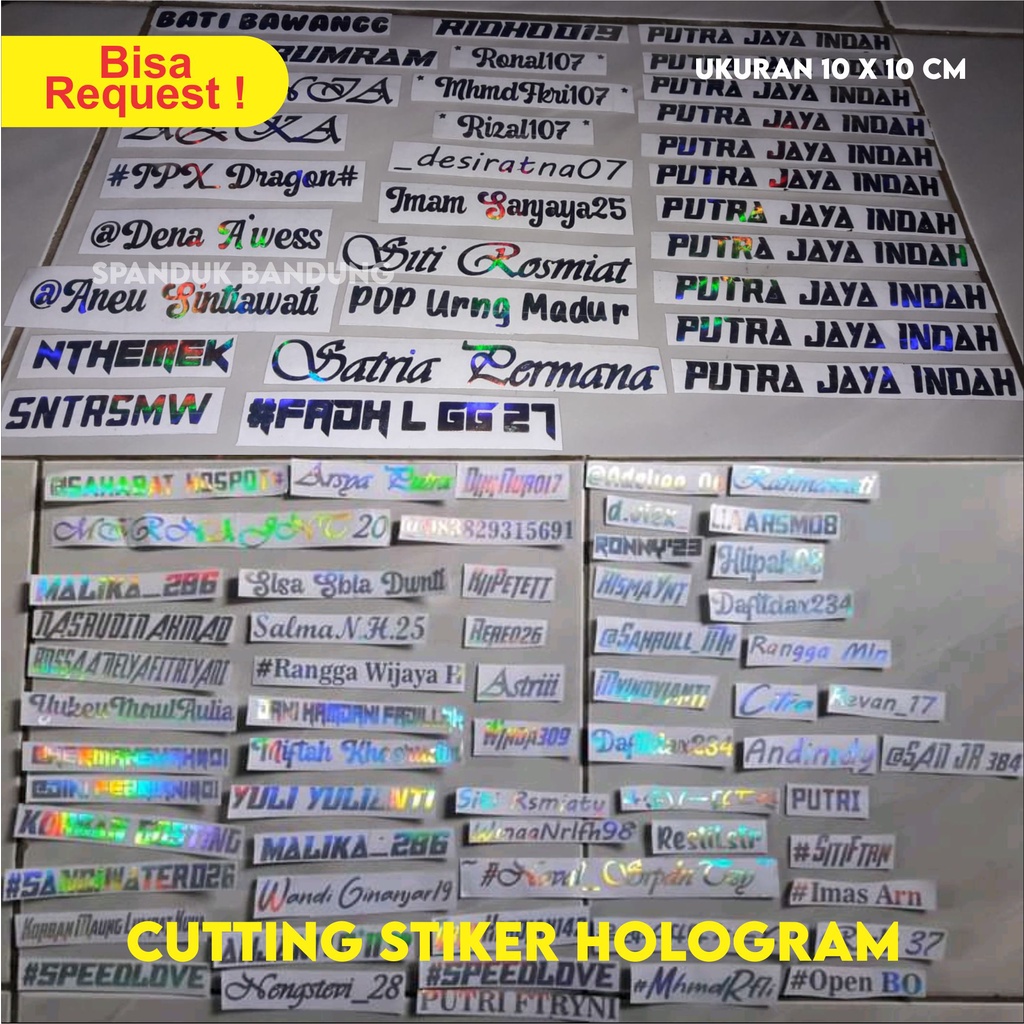 

stiker cutting costum nama / stiker cutting hologram costum nama