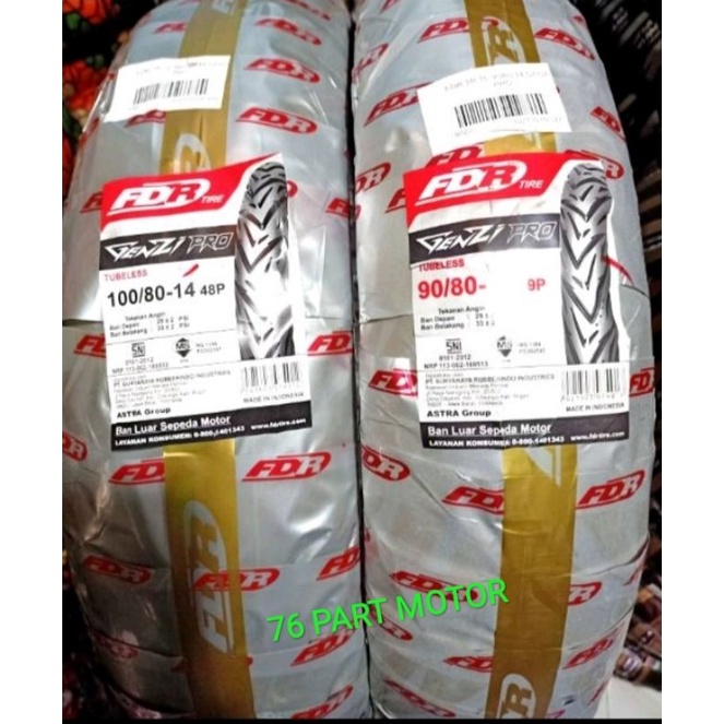 PAKET BAN TUBELESS FDR GENZI 90/80 .14 &amp; 100/80 .14 FREE PENTIL