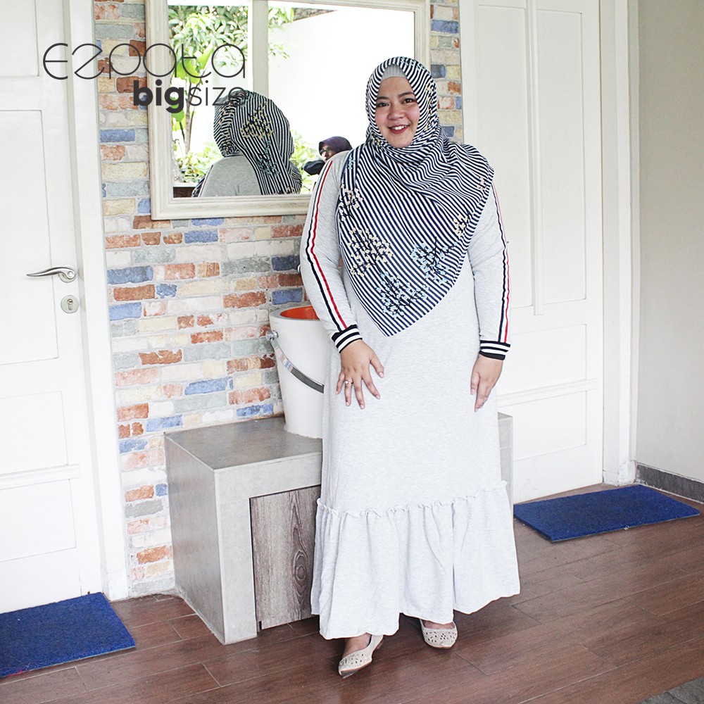 Ezpata Gamis Wanita Muslim Jubah Jumbo Bigsize Motif Garis Bagian Lengan Bahan Kaos Ukuran XXL Kekinian Termurah