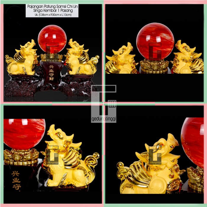 Pajangan Patung Hiasan Hadiah Kado Imlek Singa Lion Langit Sky Kembar Samsi Batu Chi Qi Lin Cillin Chilin Cilin Kilin Qillin Hoki 1 Pasang Sepasang Set Lucky Luck Fengshui Penjaga Rumah Pembawa Rejeki Ukuran Size Small Kecil Medium Sedang Besar Big Large