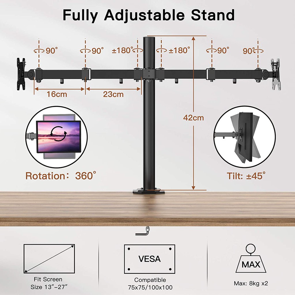 Triple W Double Stand Bracket Monitor Dual Mount Desk Breket LCD LED