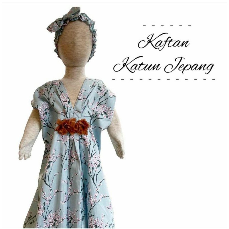 Baju dress kaftan motif bunga free bandana lucu fashion anak cewek perempuan 2-3tahun murah -kaf