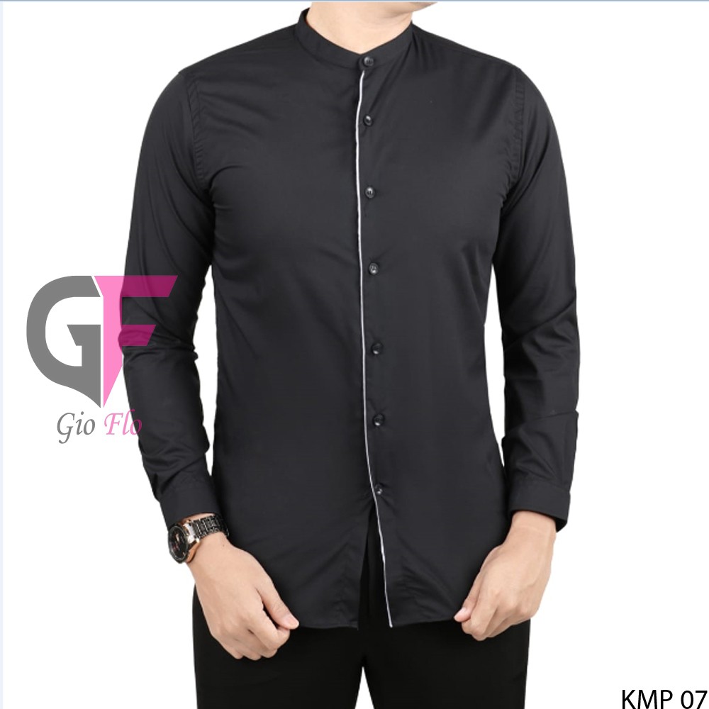 GIOFLO Baju Koko Polos Stylish Kemeja Modis Pria Muslim Panjang Black / KMP 07