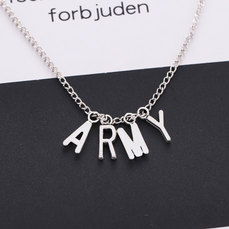 Kalung Rantai Dengan Liontin Tulisan ARMY BTS Park Jimin Bahan Stainless Steel