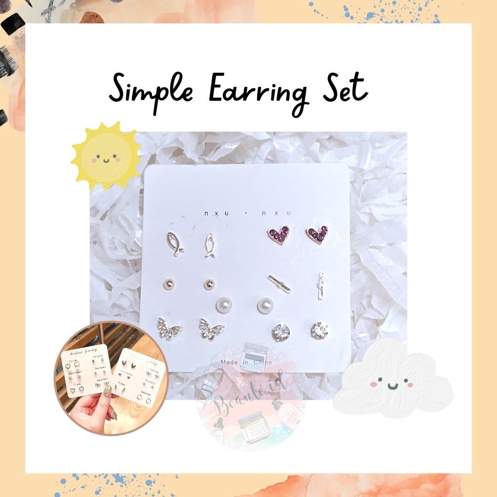 Anting Populer Ala Korea Aksesoris Wanita 1 Set Lucu Simple Earing Set Anting Tindik Tusuk