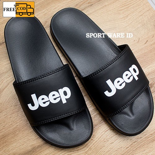 Sandal Slop Pria JEEP Karet / Sandal Slide Selop Slip on unisex Hitam