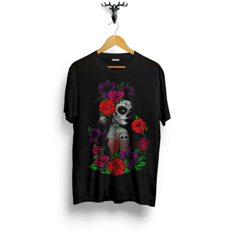 kaos pria Skull tengkorak mawar merah/promo kaos murah pria wanita/t-shirt kaos viral terbaru