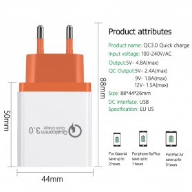 Charger USB 3 Port Qualcomm QC 3.0 EU Plug - AR-QC-03 - Black