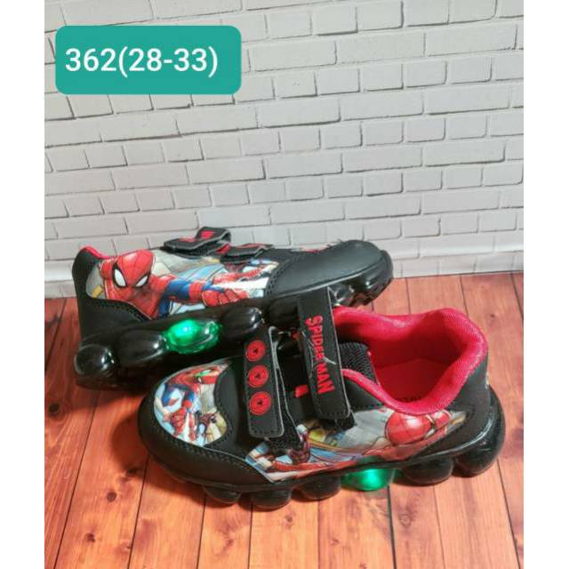 SEPATU LED SPIDERMAN . SEPATU LAMPU LED ANAK IMPORT. SPIDERMAN SHOES