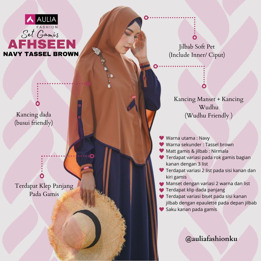 Set Aulia Afsheen Navy Tasel Brown