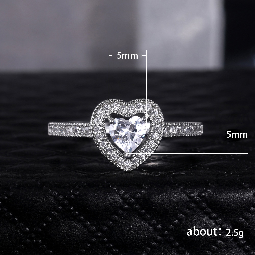 Cincin Wanita Bentuk Hati Aksen Kristal Zirkon Ukuran 6-10 Untuk Pernikahan