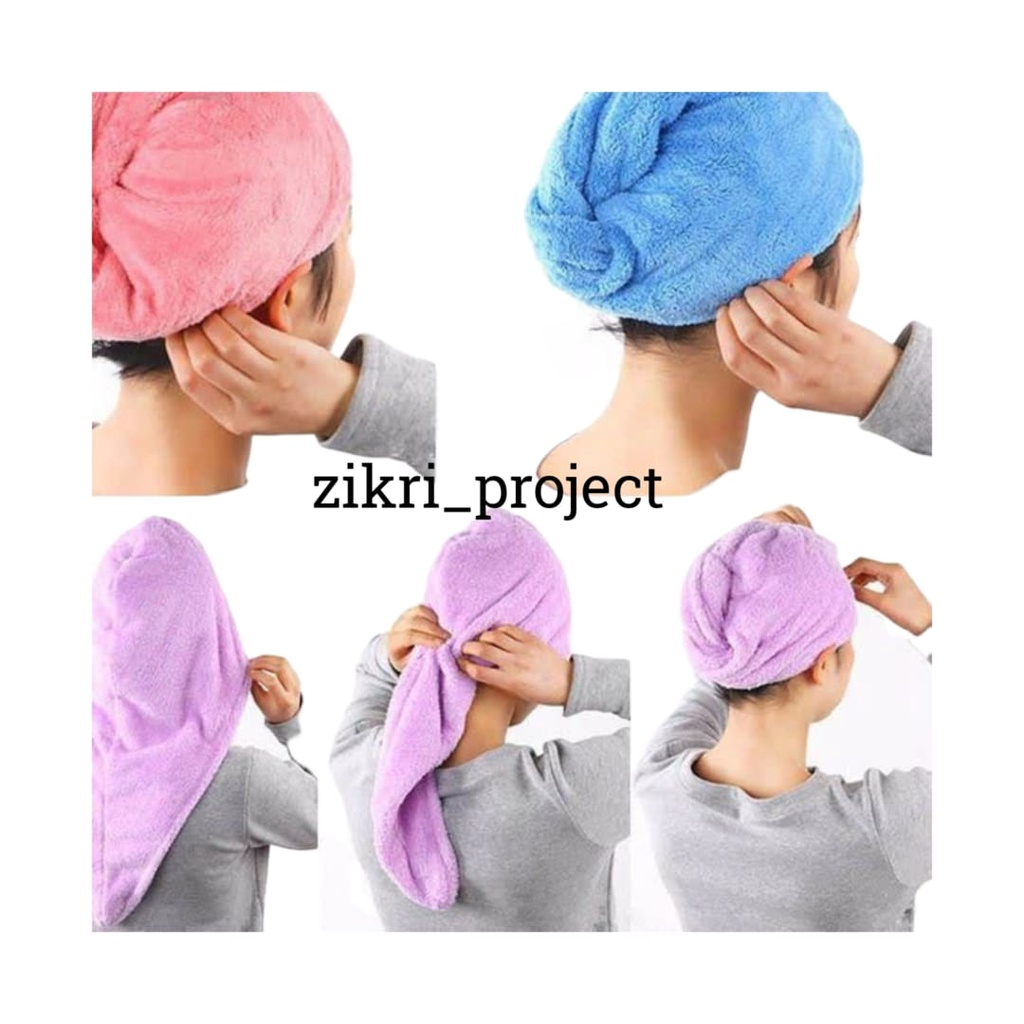 HANDUK PENGERING RAMBUT IMPORT PREMIUM /Handuk Keramas Model Kancing / Topi Beruang / Topi Pita Import Microfiber Handuk