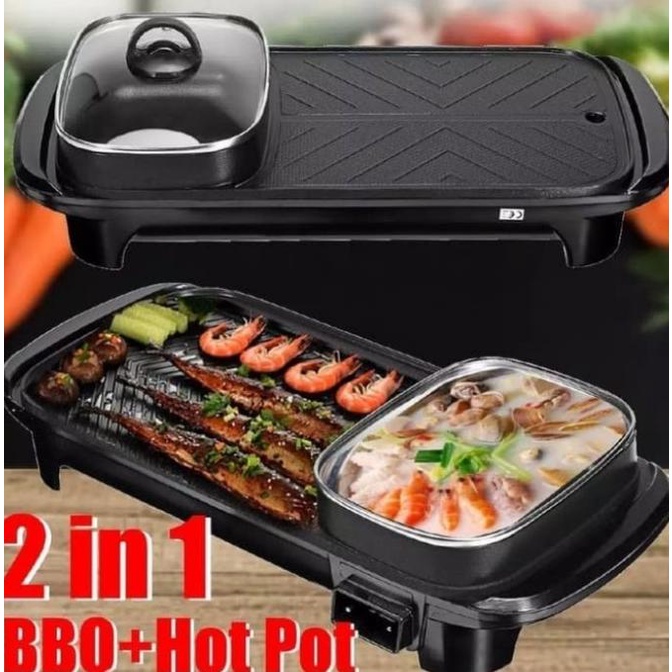 .........] Panggangan BBQ dan Hotpot Elektrik 2 in 1 Grill BBQ Hotpot Elektrik