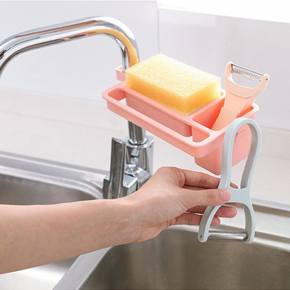 1Pc Multifunction Kitchen Sink Strainer Storage Basket / Sink Triangular Drain Basket / Faucet Storage Drain Rack For Organize Sponge, Soap, Rag, Wash Cloth