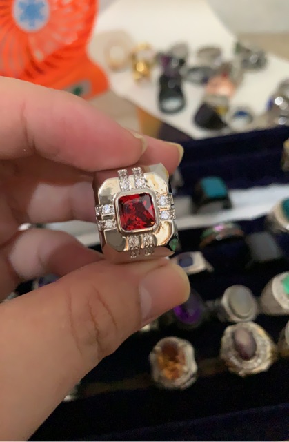 Cincin Merah Siam Mewah Ring Perak Elegan High Class