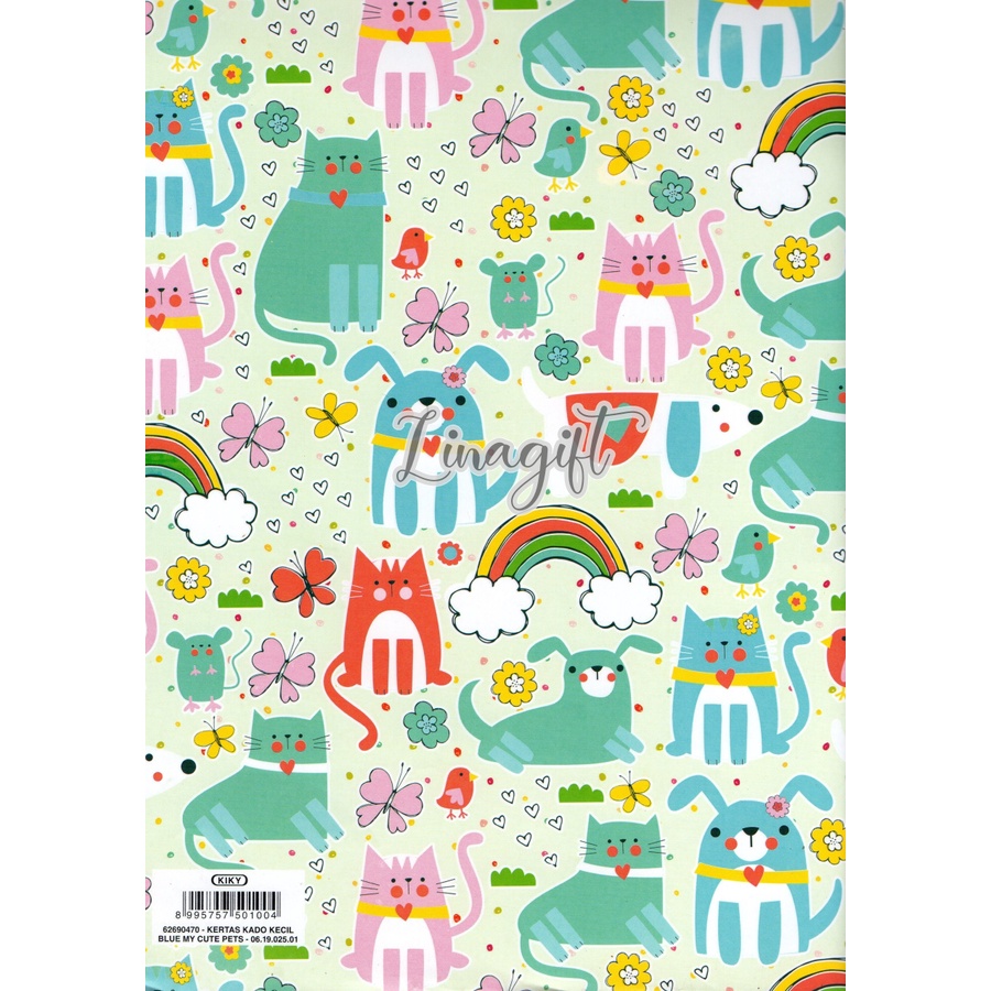 ( 5 Lembar ) FACE OF ANIMALS KIKY - KERTAS KADO - GIFT WRAPPING PAPER - DINOSAURUS / CAT / SAFARI / LION / CIRCUS / CUTE / ANAK / BIRTHDAY / ULANG TAHUN MOTIF