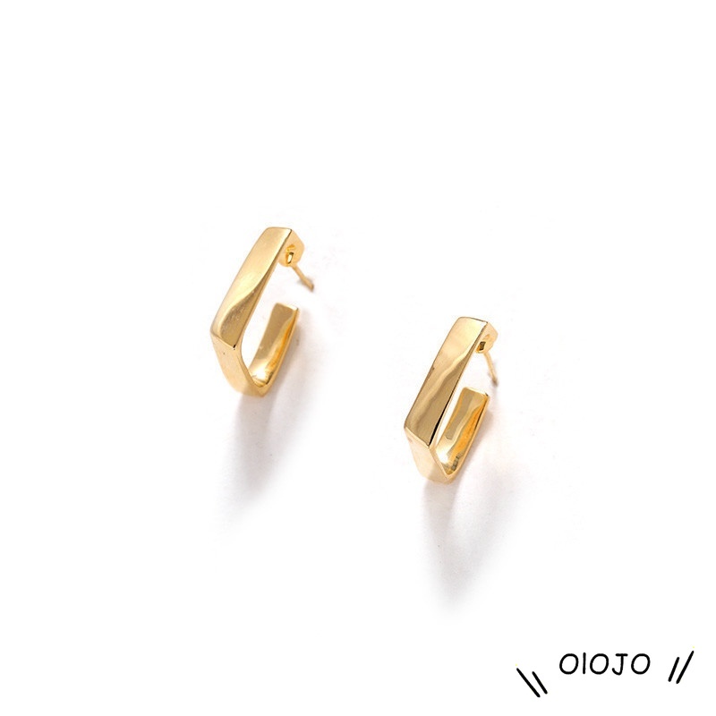 1 Pasang Kancing Telinga Persegi Berlapis Emas Aksesoris Fashion Desain Gaya Logam Keren - ol