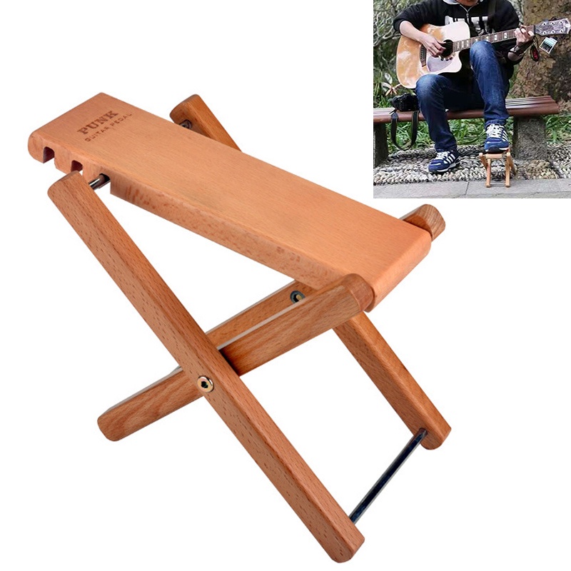 Pedal Kaki Gitar Lipat Bahan Kayu Beech Solid Dengan 3 Level Ketinggian Adjustable